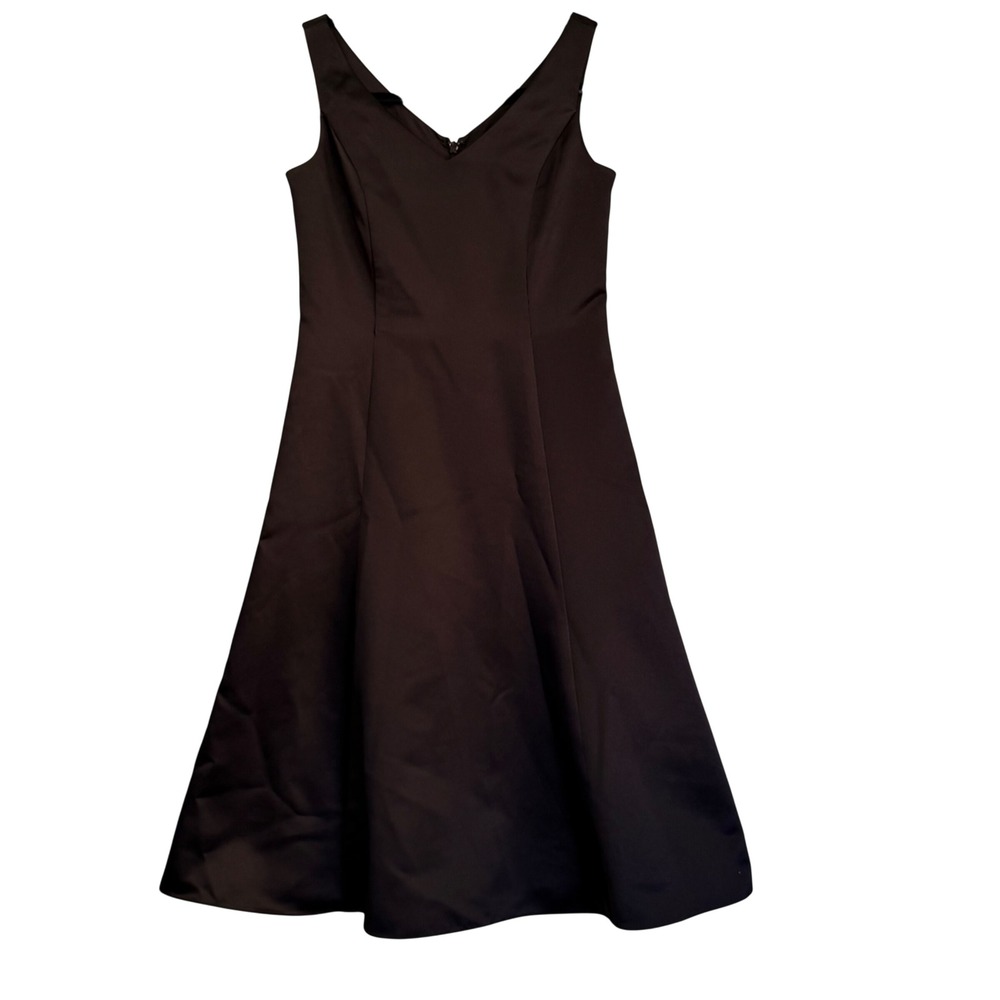 Davids Bridal Girls Black Satin A-Line Formal Dress V-Neck Size 12 JB2532